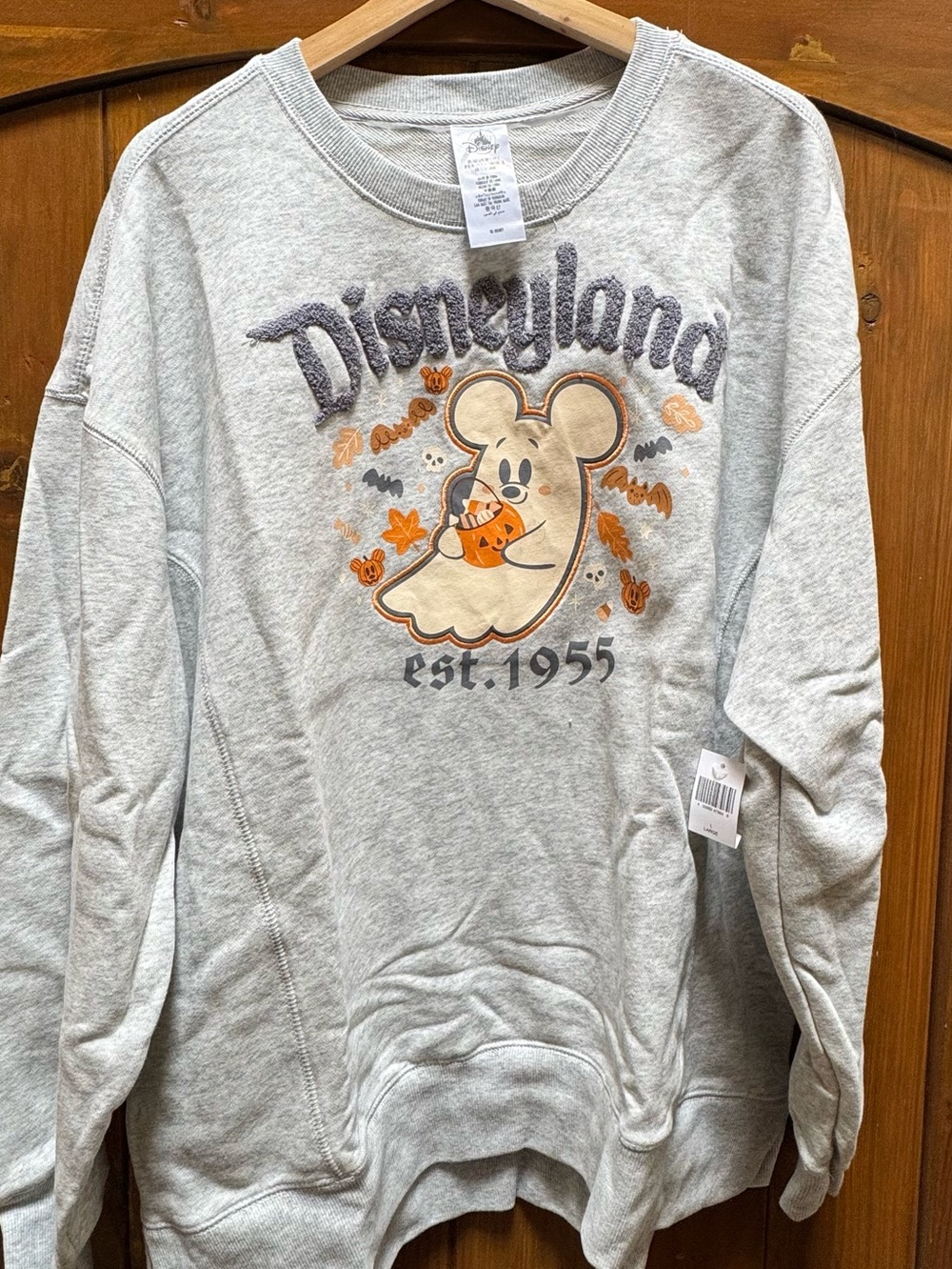 Disneyland Ghost Mickey Halloween Sweatshirt - Light Gray & Orange